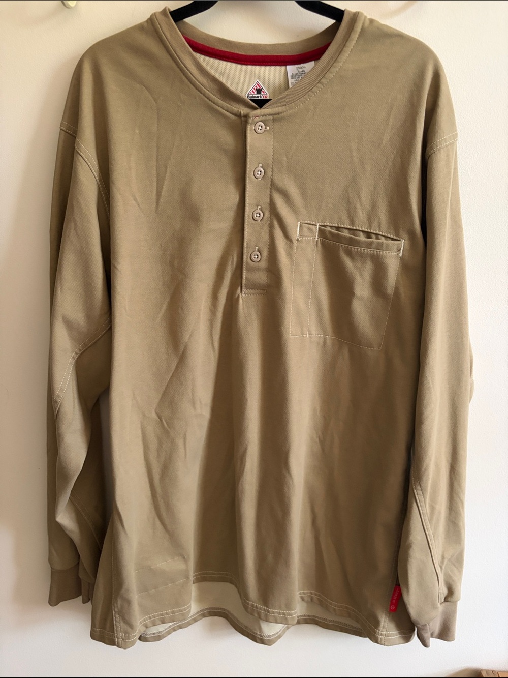 Bulwark FR Henley Shirt Men XL Beige IQ Series Pockets Workwear CAT2 Comfort